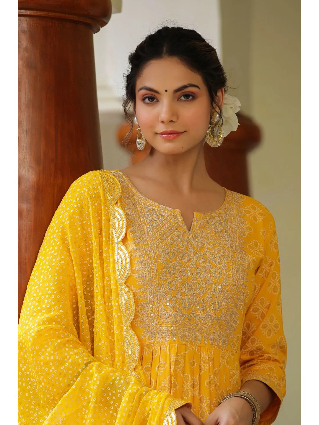 Raatrani Yellow Bandhani Print Naira Suit Set