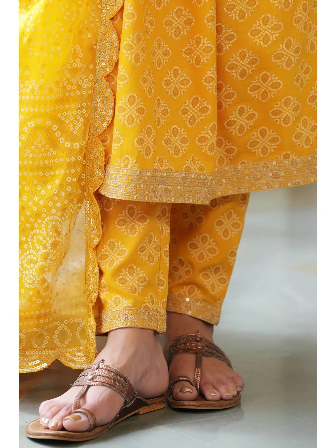 Raatrani Yellow Bandhani Print Naira Suit Set