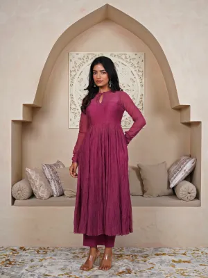 Raspberry Burgundy Cotton Silk Chanderi Anarkali Set