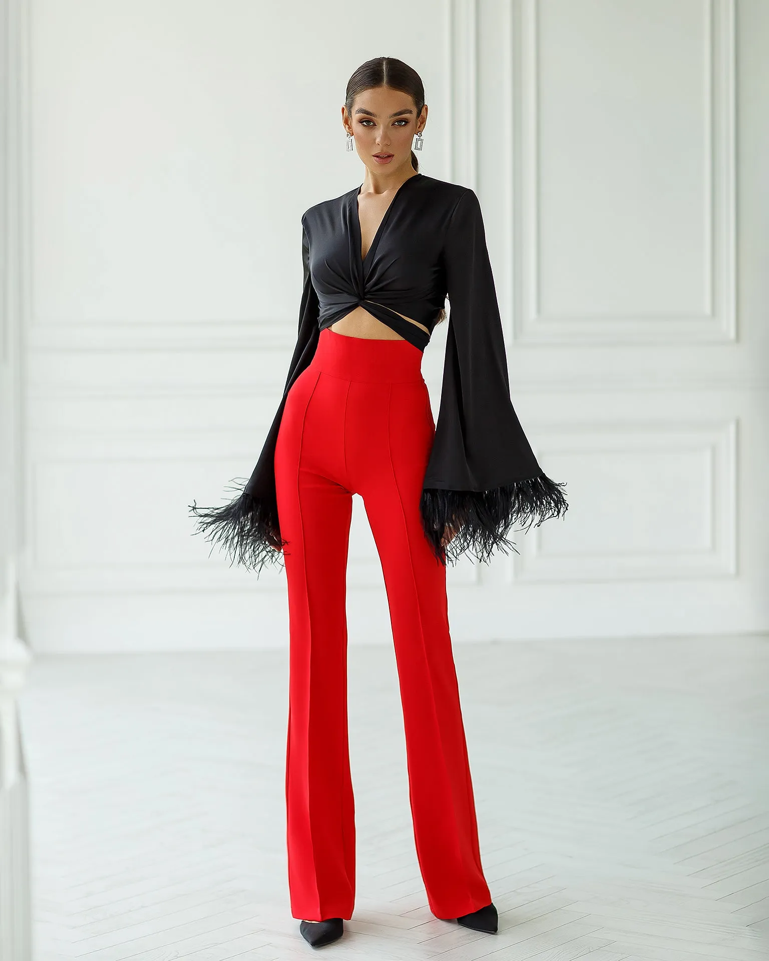 Red High Waist Flared Pants