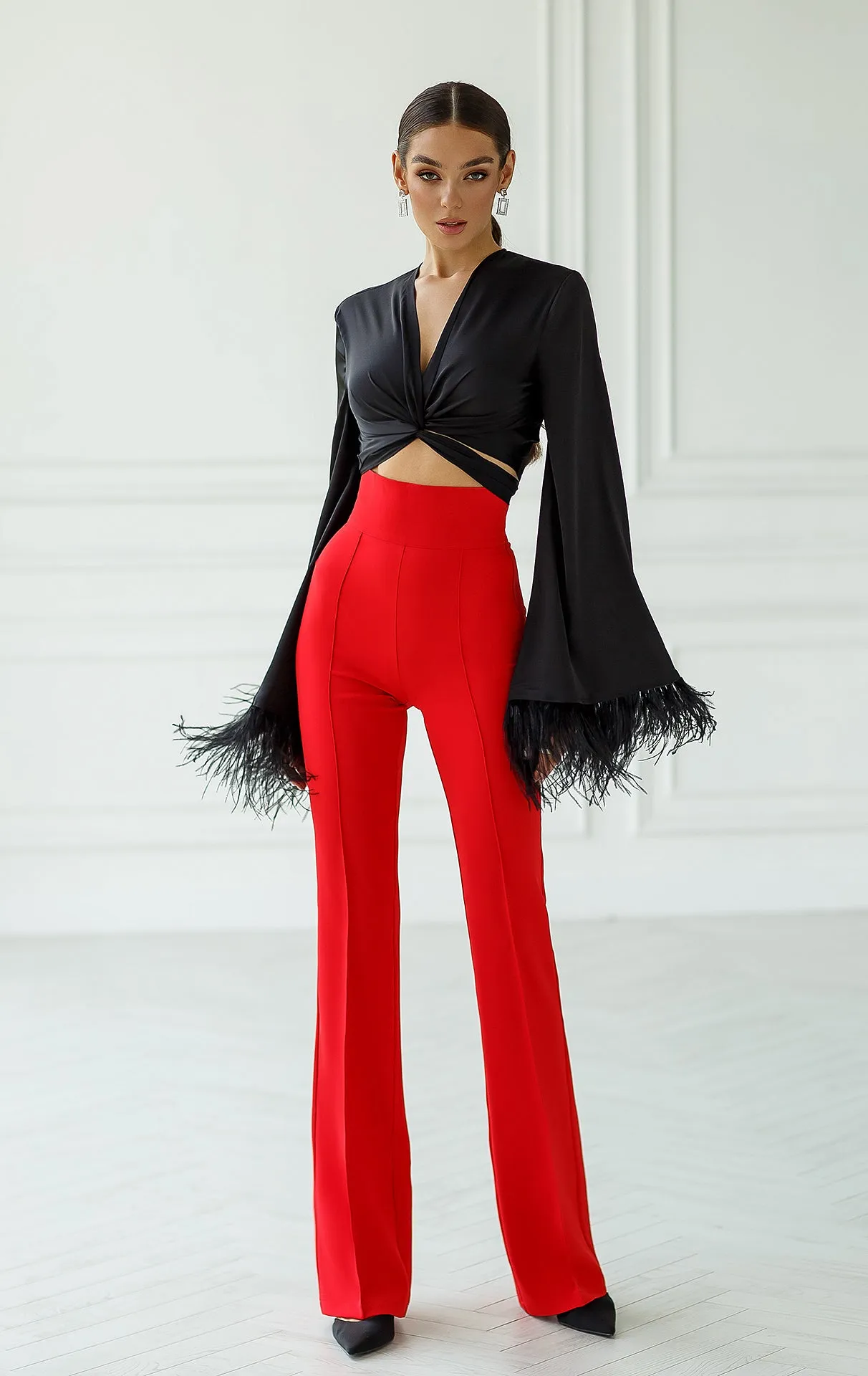 Red High Waist Flared Pants