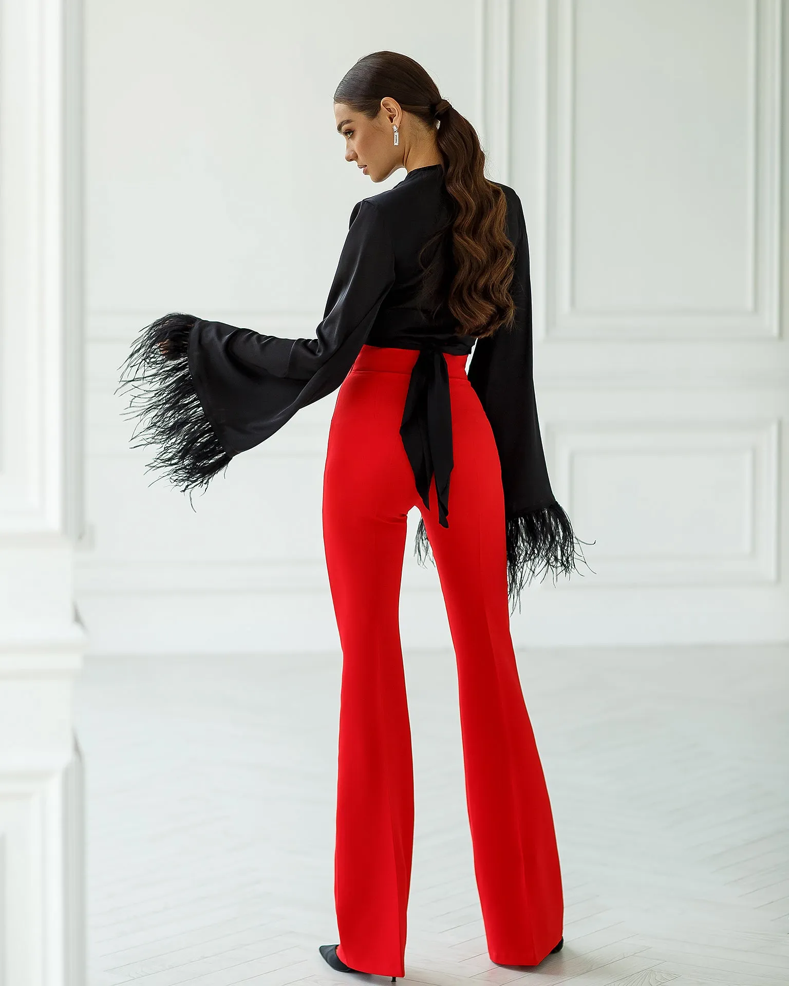 Red High Waist Flared Pants