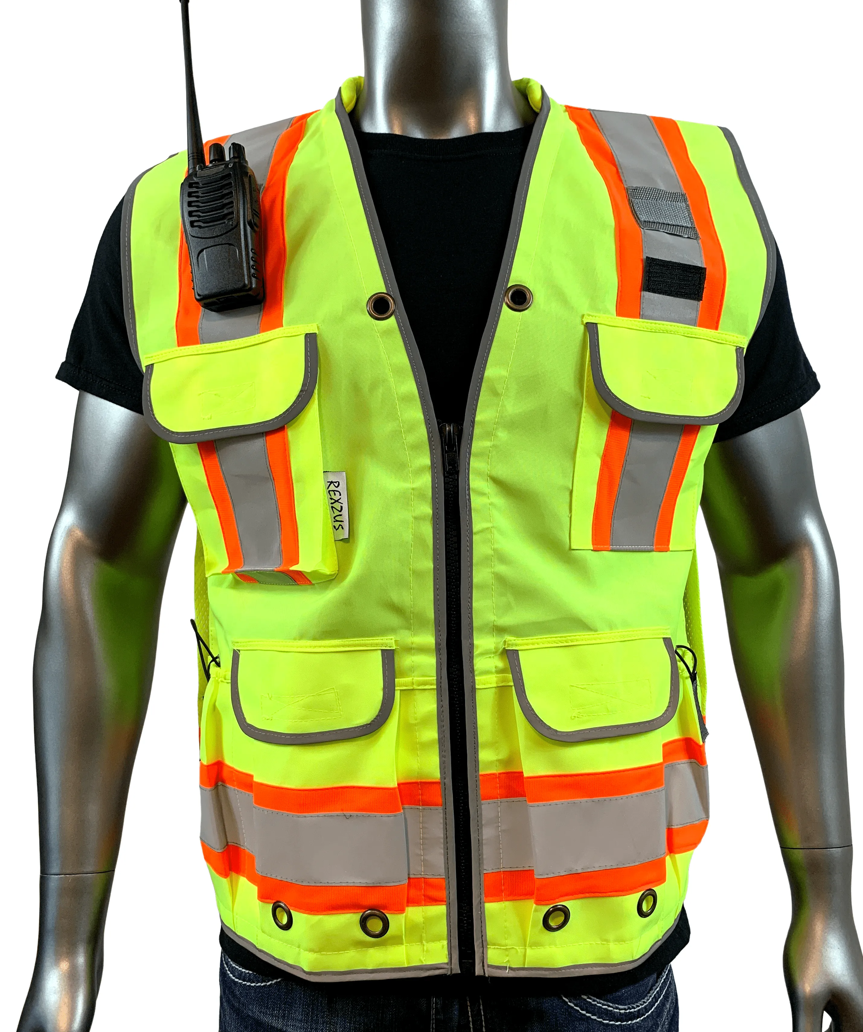 REXZUS A Reflective Vest Class 2 Heavy Woven Two Tone Engineer Hi Viz Safety Vest 3M 8712 Tape