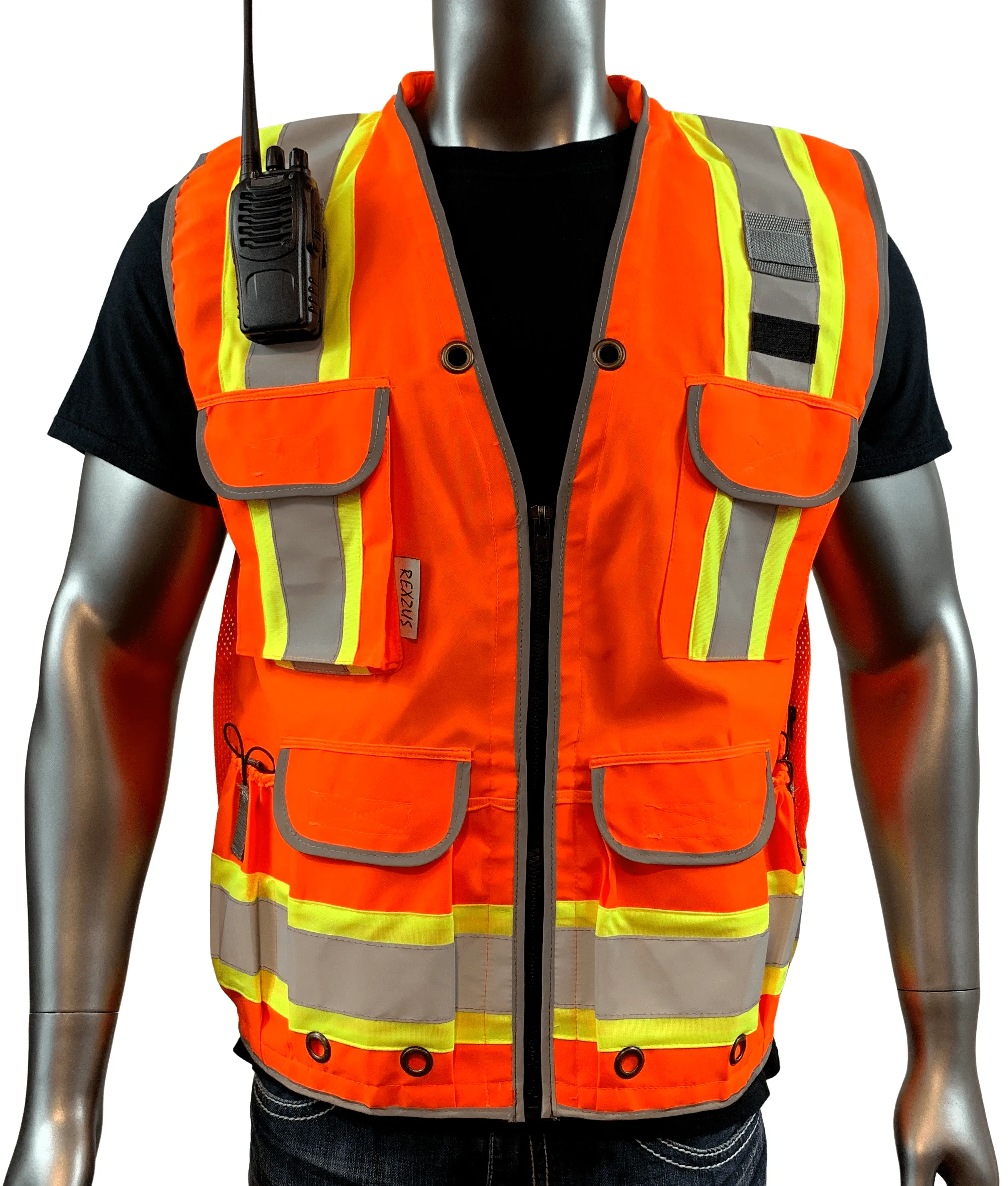 REXZUS A Reflective Vest Class 2 Heavy Woven Two Tone Engineer Hi Viz Safety Vest 3M 8712 Tape