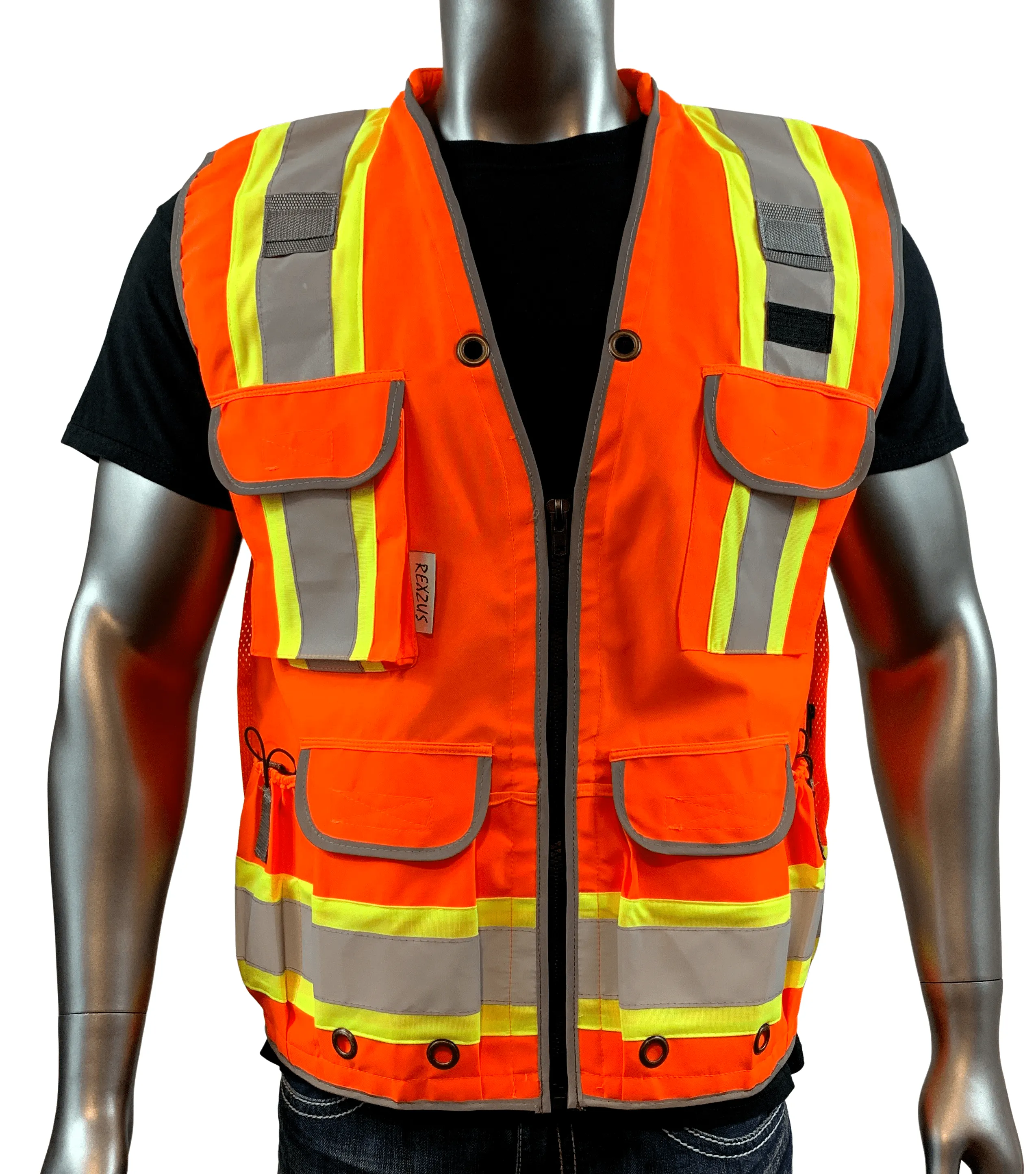 REXZUS A Reflective Vest Class 2 Heavy Woven Two Tone Engineer Hi Viz Safety Vest 3M 8712 Tape