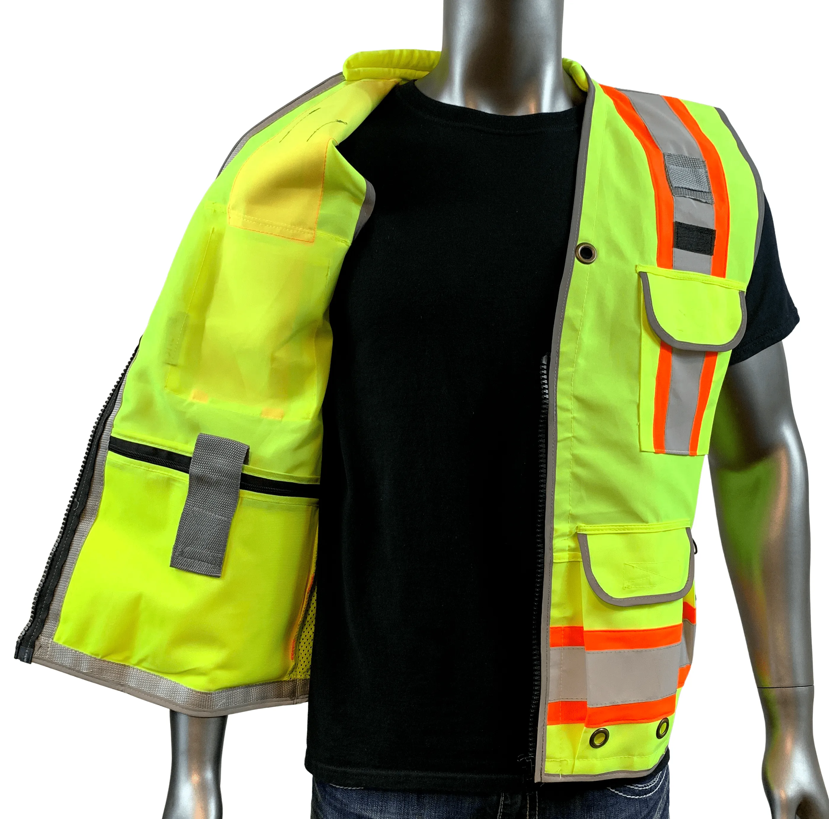 REXZUS A Reflective Vest Class 2 Heavy Woven Two Tone Engineer Hi Viz Safety Vest 3M 8712 Tape