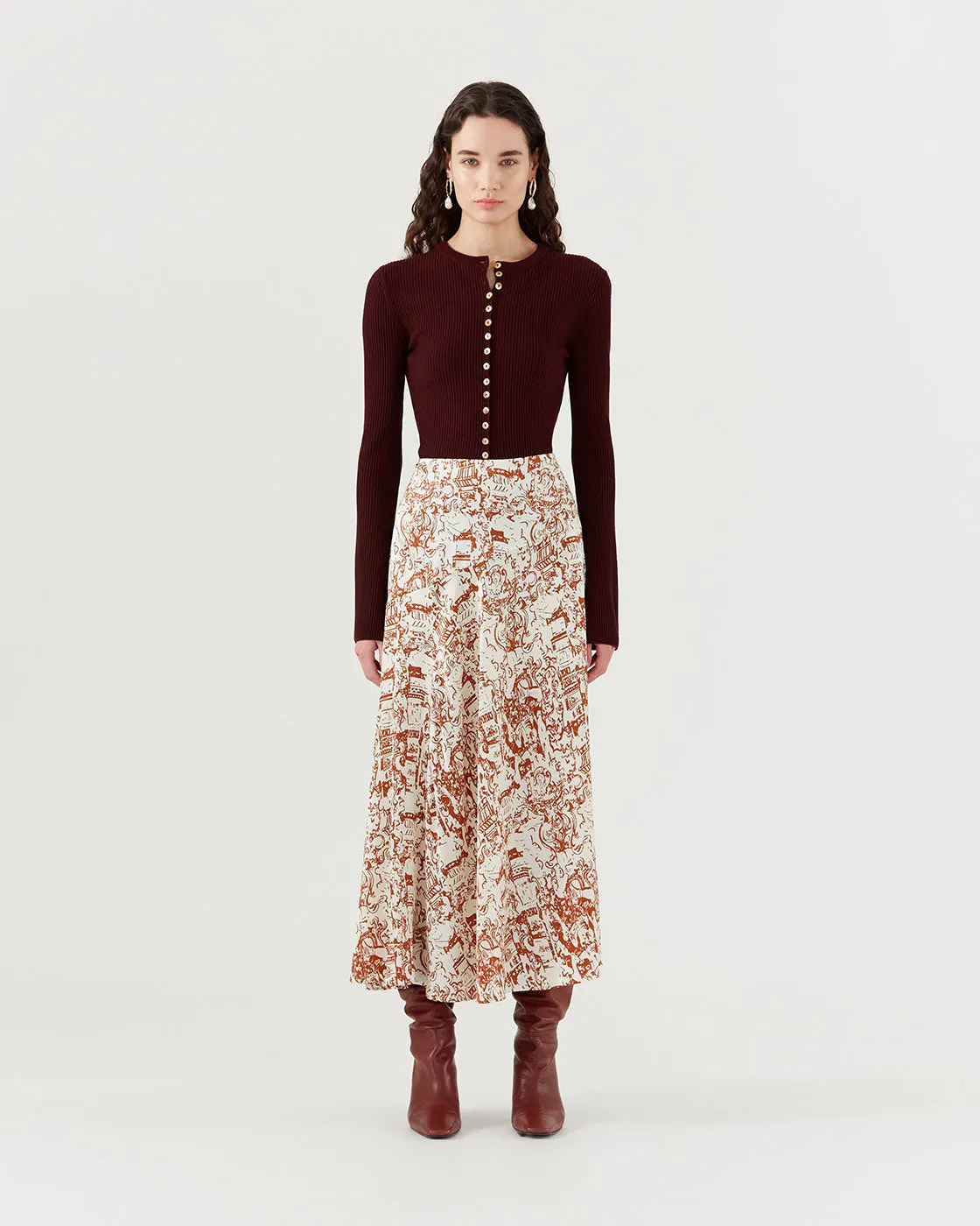 Ria Skirt Silk Satin Printed Brown