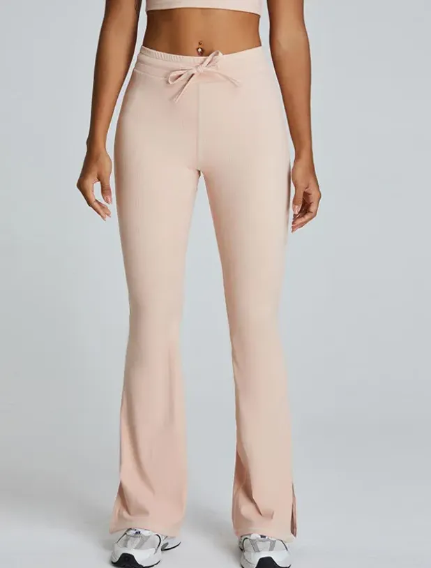 Ribbed Drawstring Flare Pants