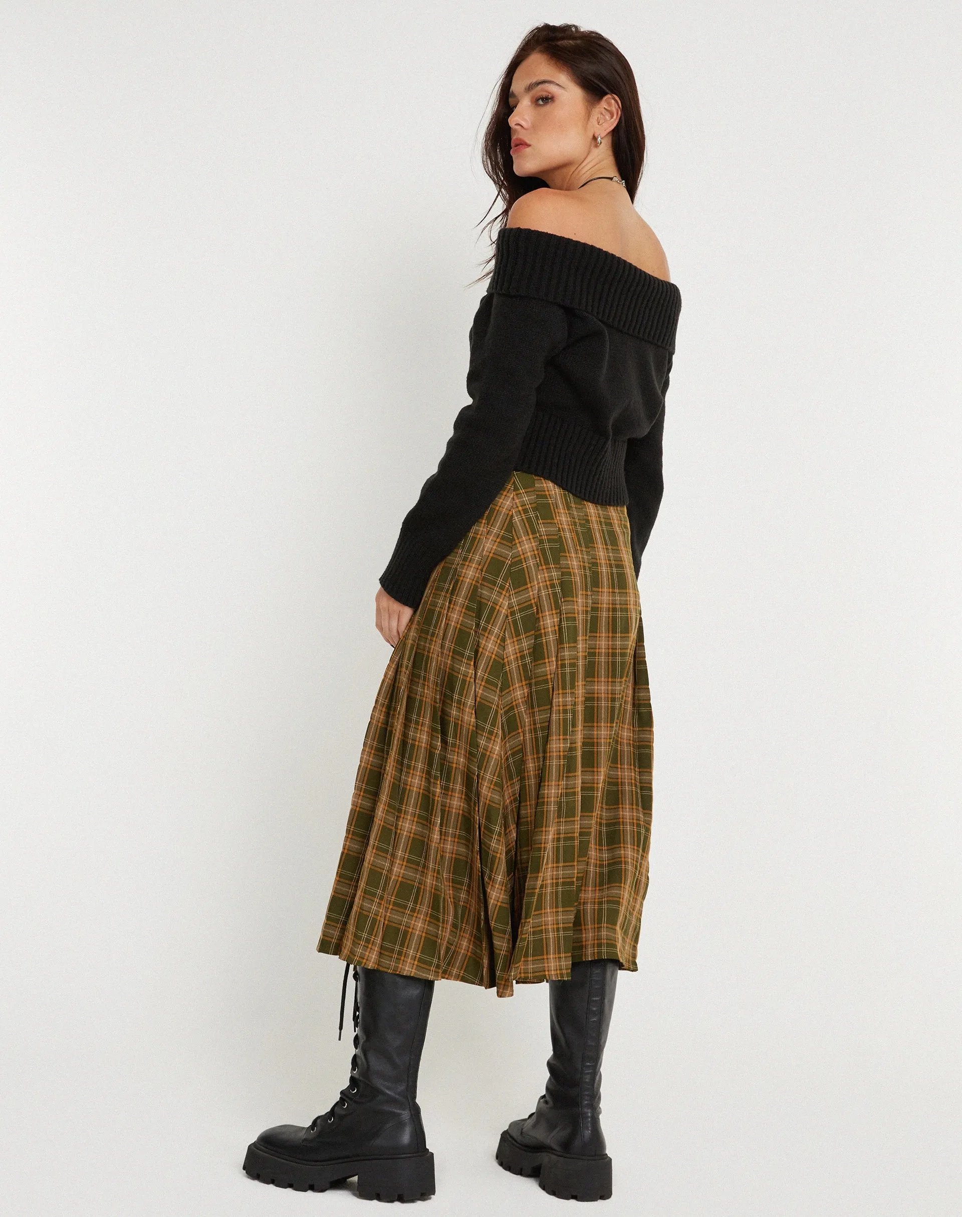 Rigifa Midi Skirt in Tartans Green Brown