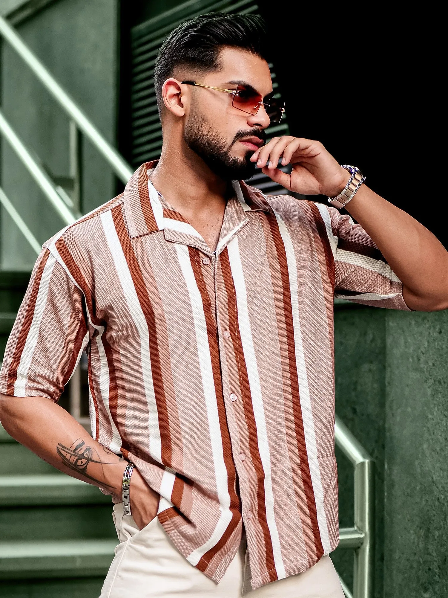 Roman Stripe Brown Shirt