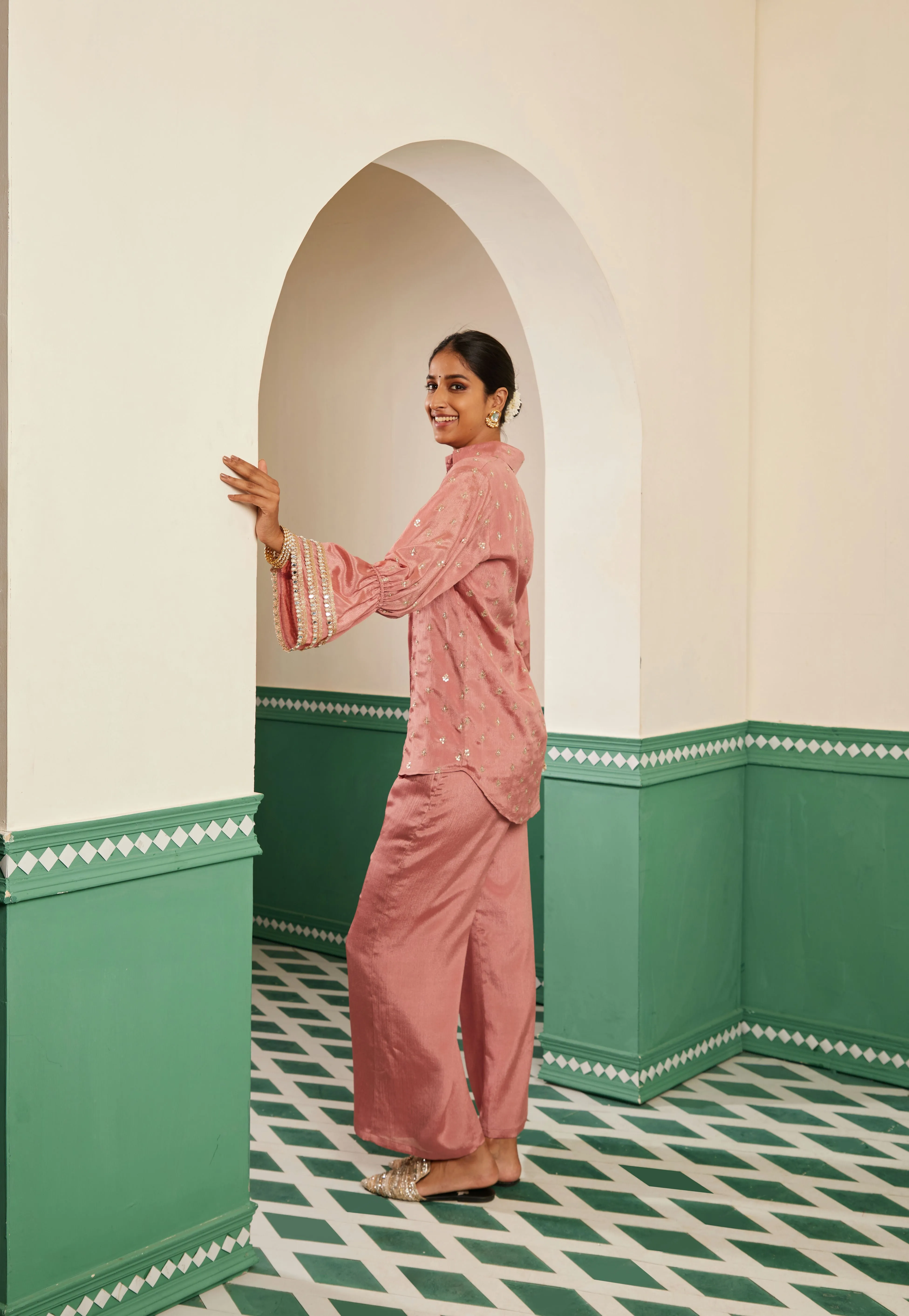 Sajda Onion Pink Flared Pants