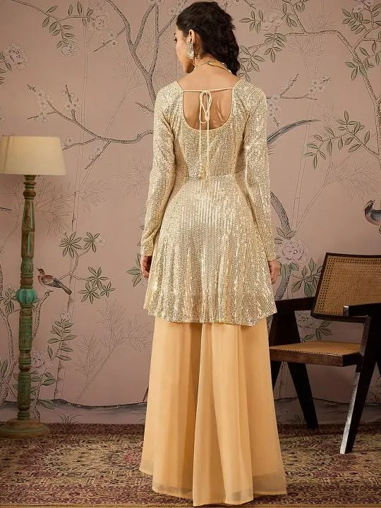 Sequin Embroidered Kurta With Palazzo Set