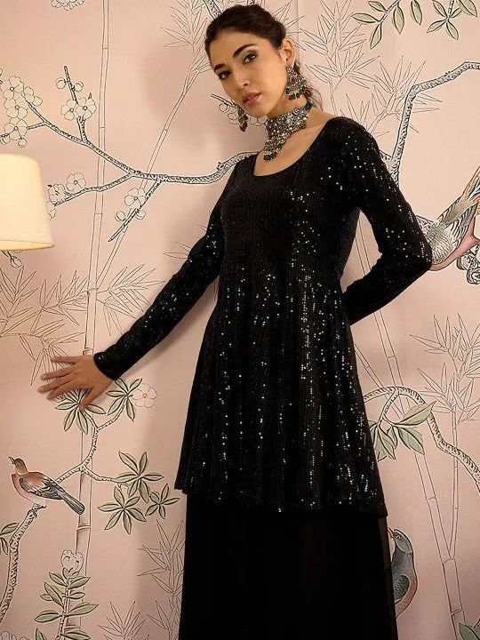 Sequin Embroidered Kurta With Palazzo Set