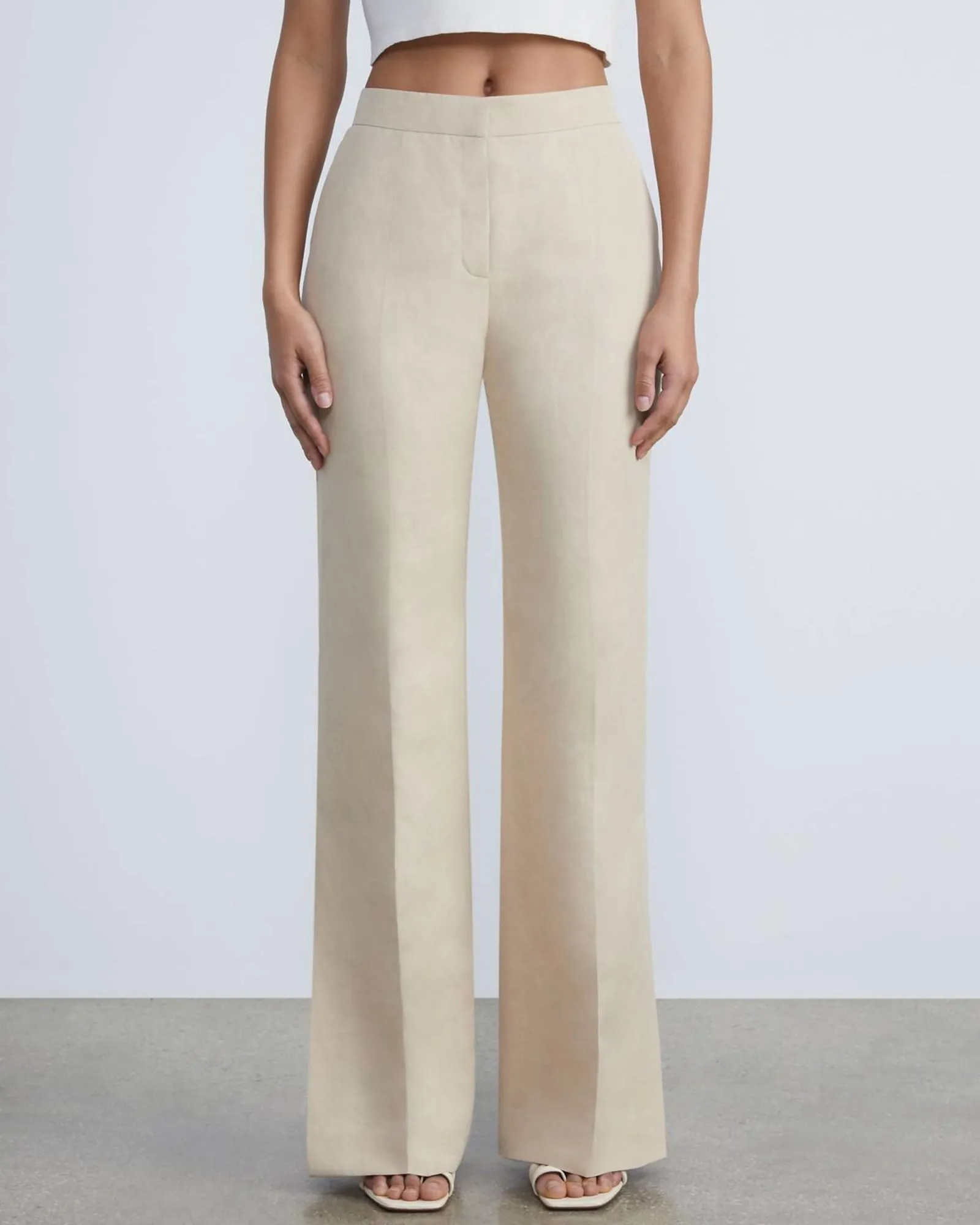 Silk-Linen Gates Side Slit Flared Pant In Dune | Dune