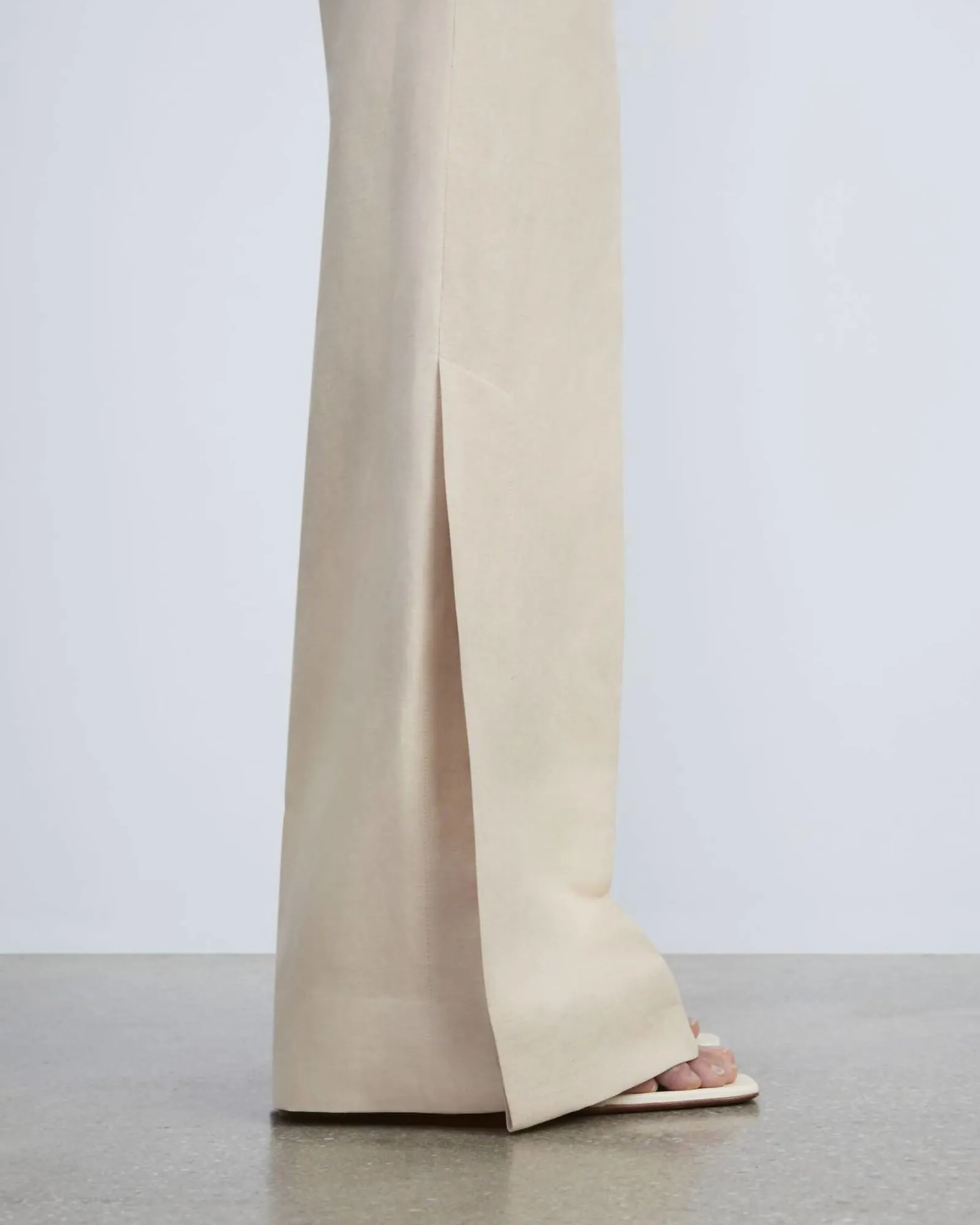 Silk-Linen Gates Side Slit Flared Pant In Dune | Dune