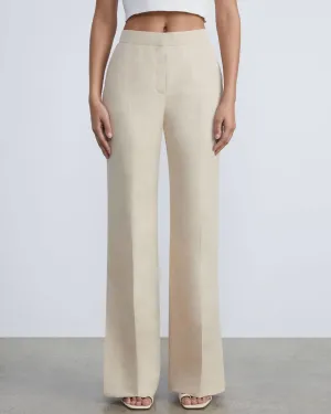 Silk-Linen Gates Side Slit Flared Pant In Dune | Dune