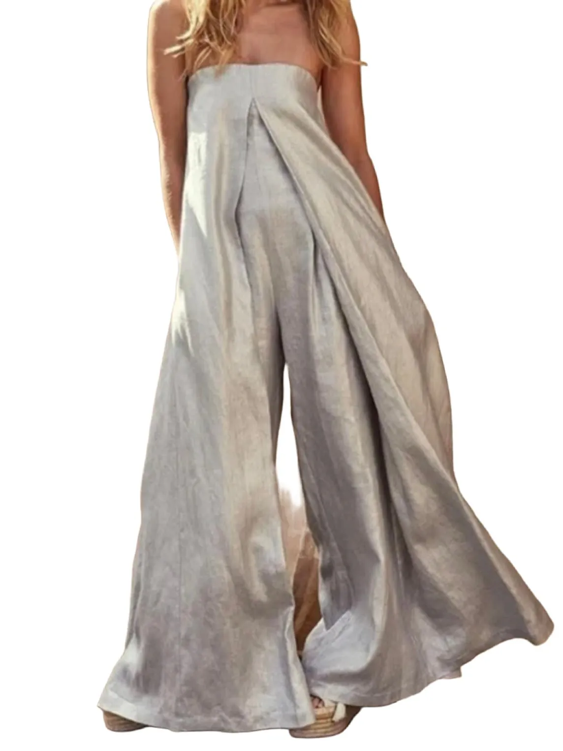 Silver metallic look strapless wide leg jumper