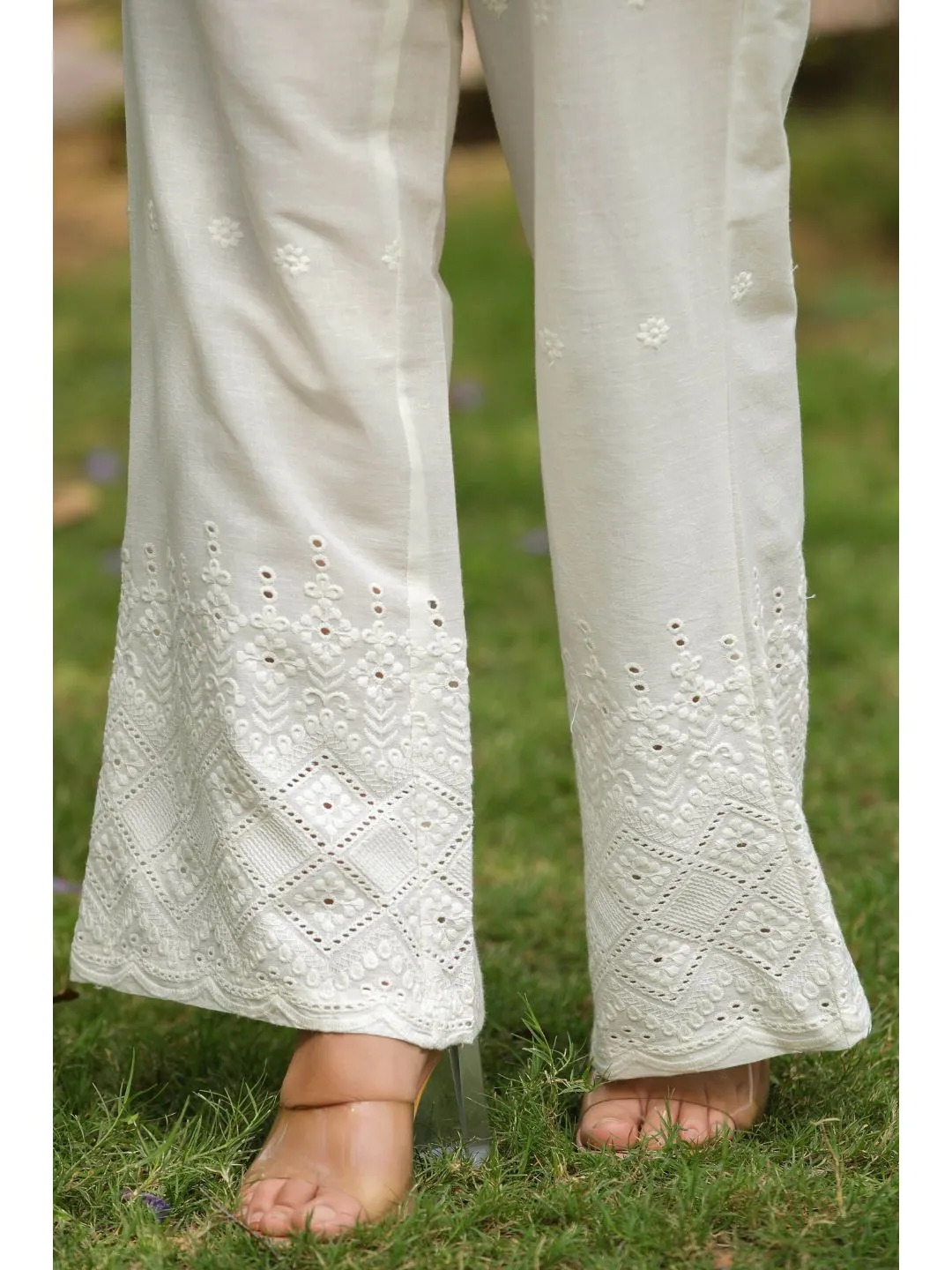 Snowy White Cotton Schiffli Design Co-Ord Set