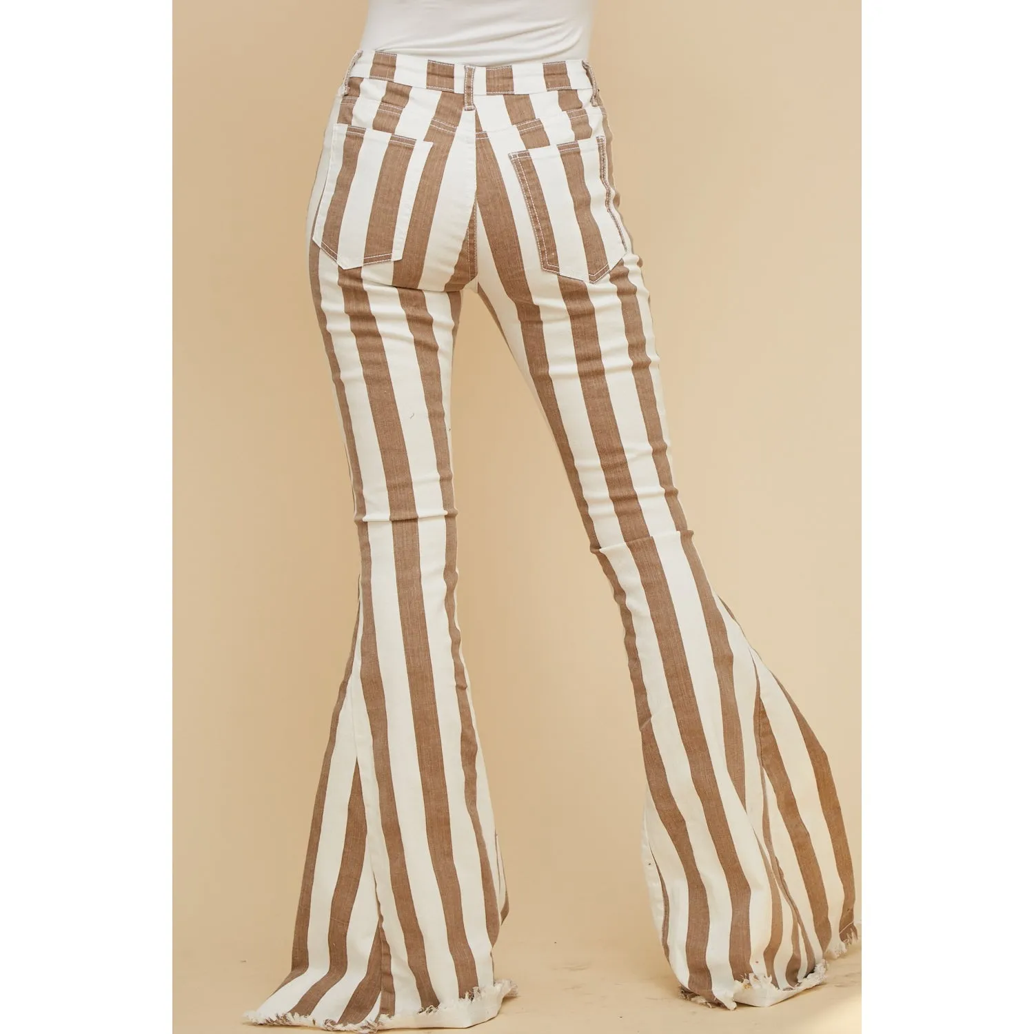 Standing Tall Stripped Flared Pants Taupe