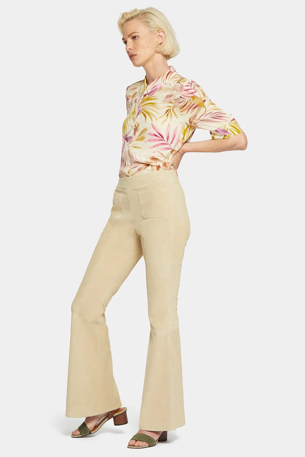 Stretch Suede Flared Pants - Warm Sand