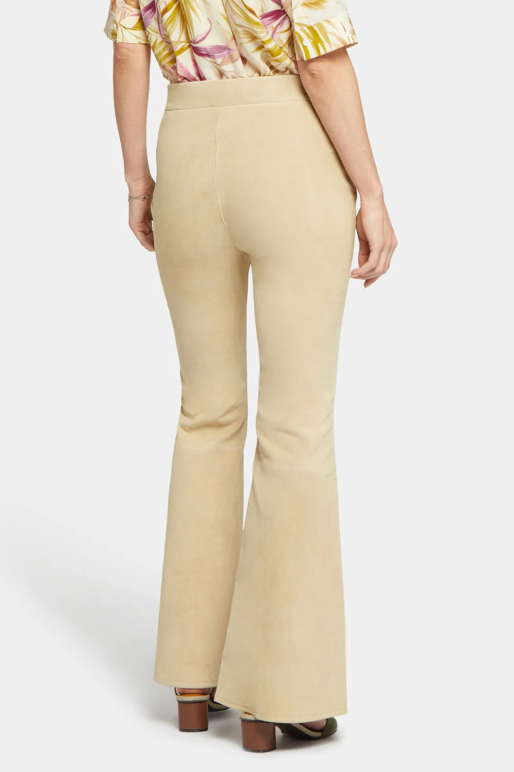 Stretch Suede Flared Pants - Warm Sand