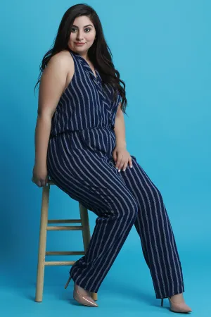 Striped Halter Waist Sash Jumpsuit