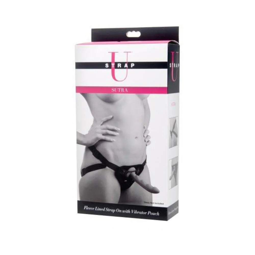 Sutra Fleece Lined Strap On Vibrator Pouch Black