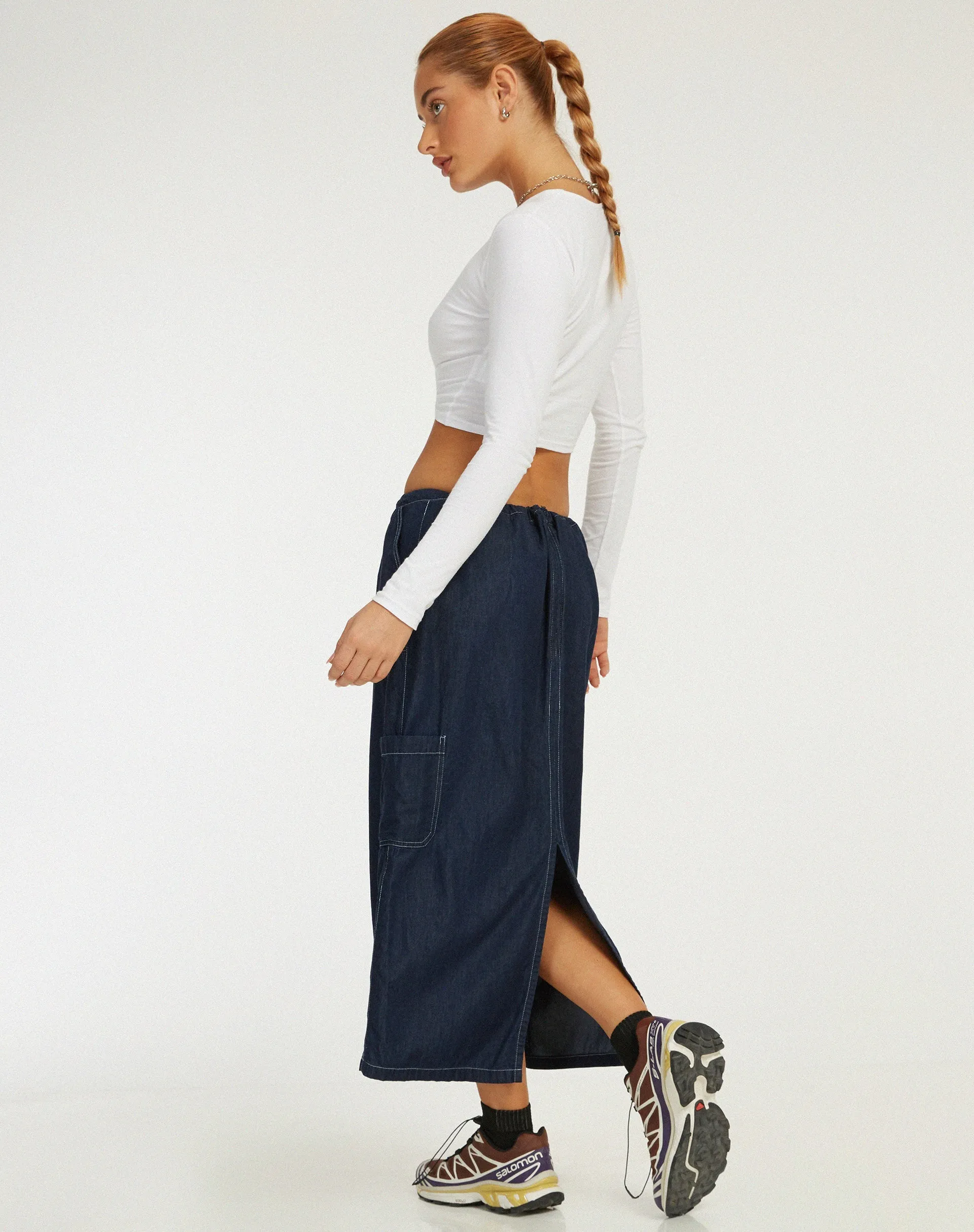 Swari Midi Skirt in Denim Dark Chambray