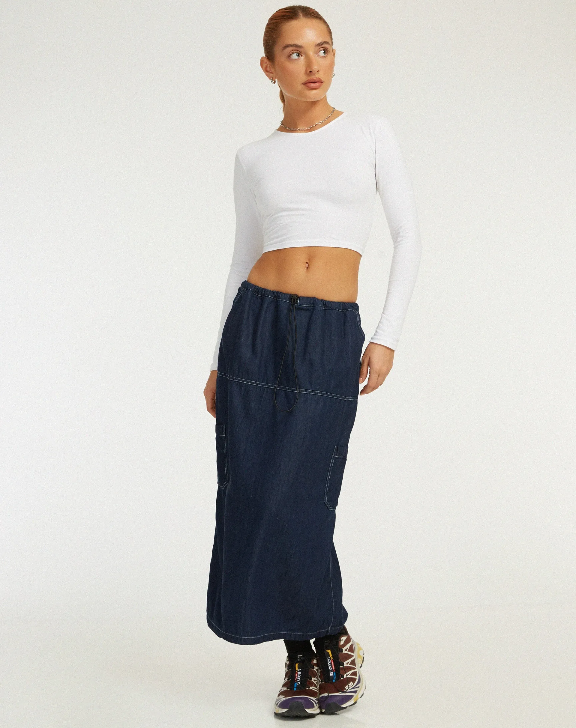 Swari Midi Skirt in Denim Dark Chambray