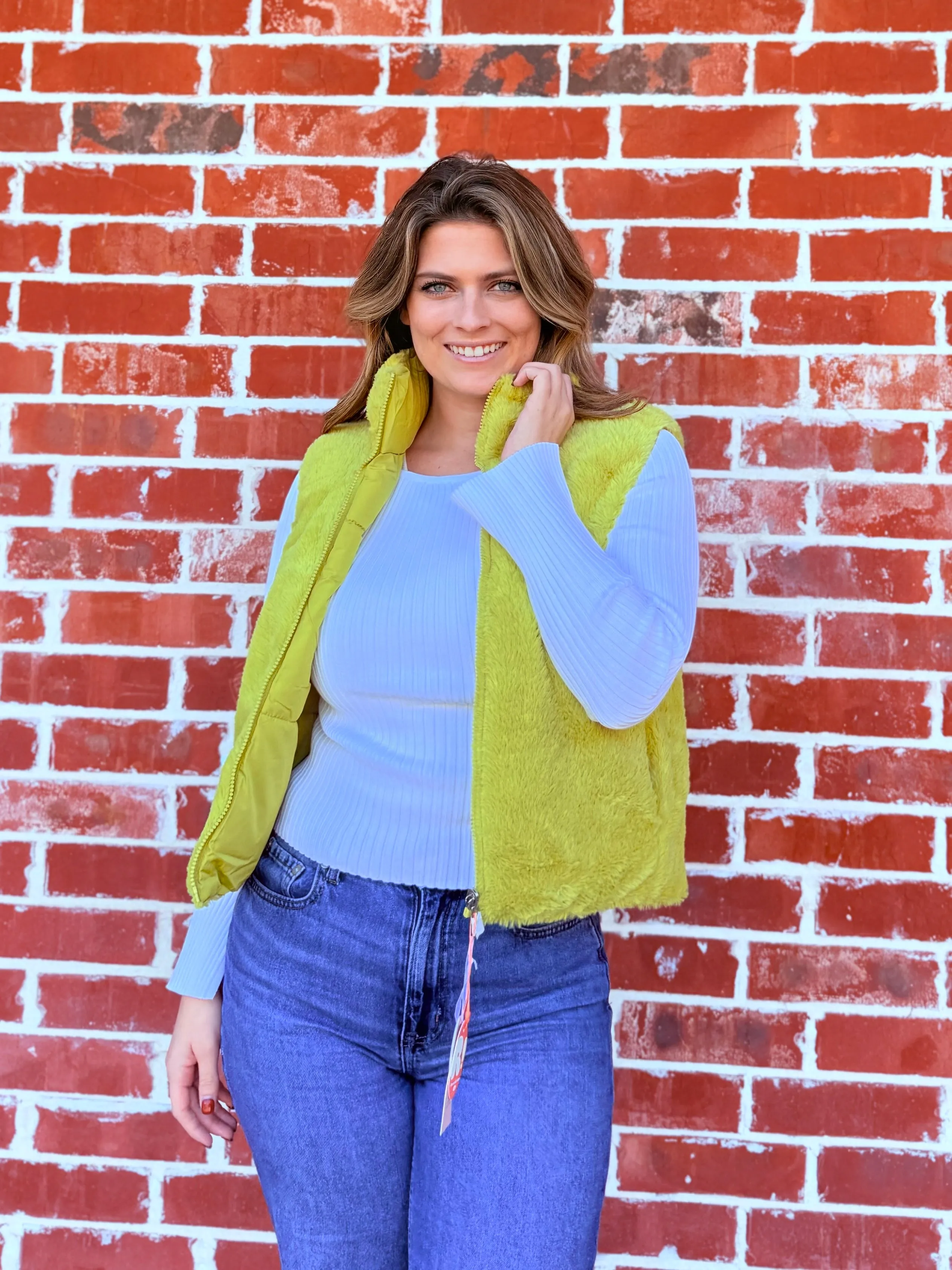 Switch It Up Fur & Puffer Vest - Lime Please