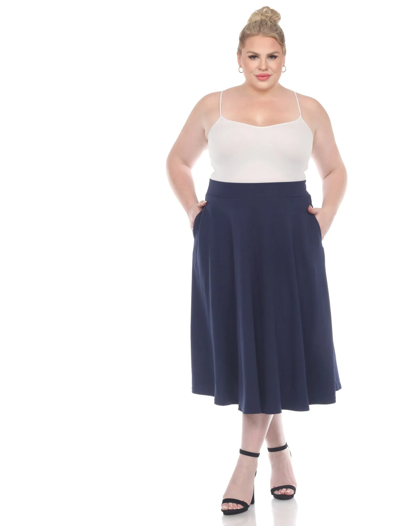 Tasmin Flare Midi Skirt | Navy