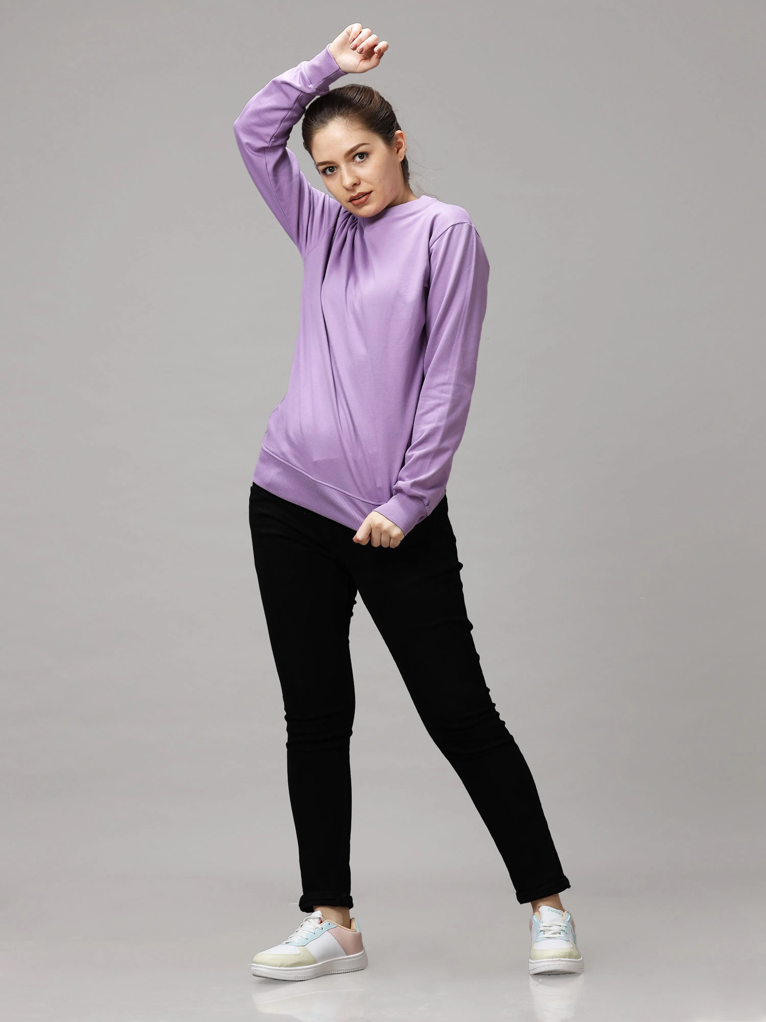 The Greenage Girl Solid Long Violet Sweat Shirt