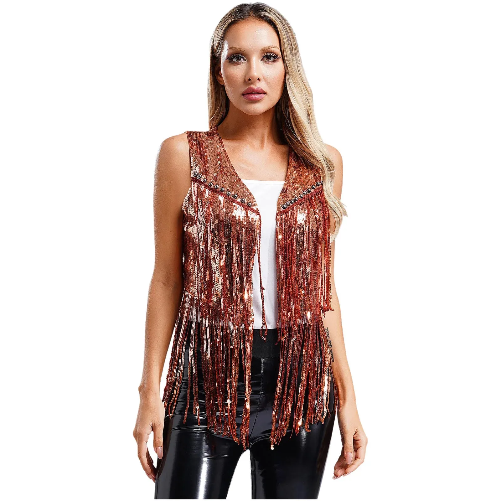 Trend4us Retro Glam Sequin Fringe Vest – Shine in Style!