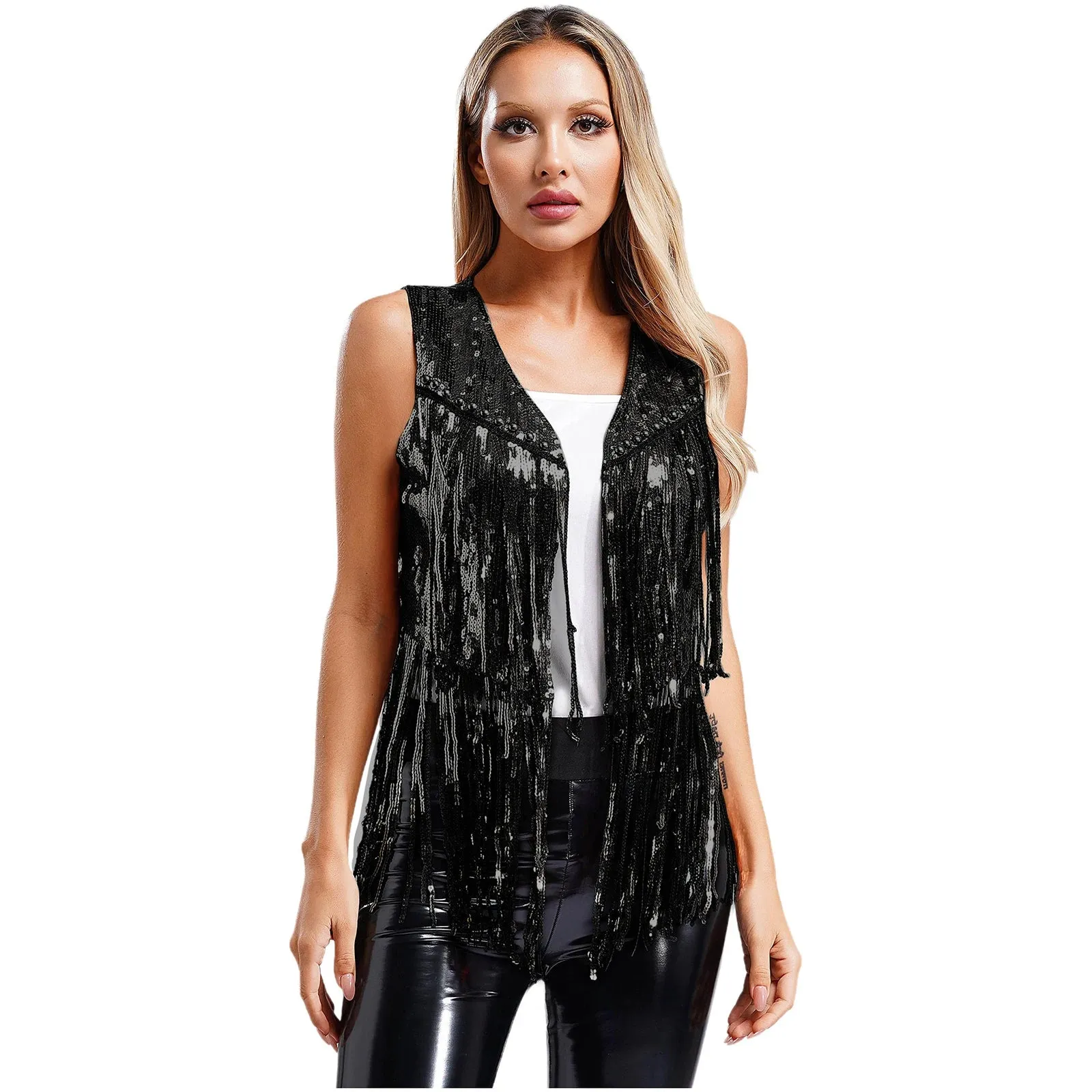 Trend4us Retro Glam Sequin Fringe Vest – Shine in Style!