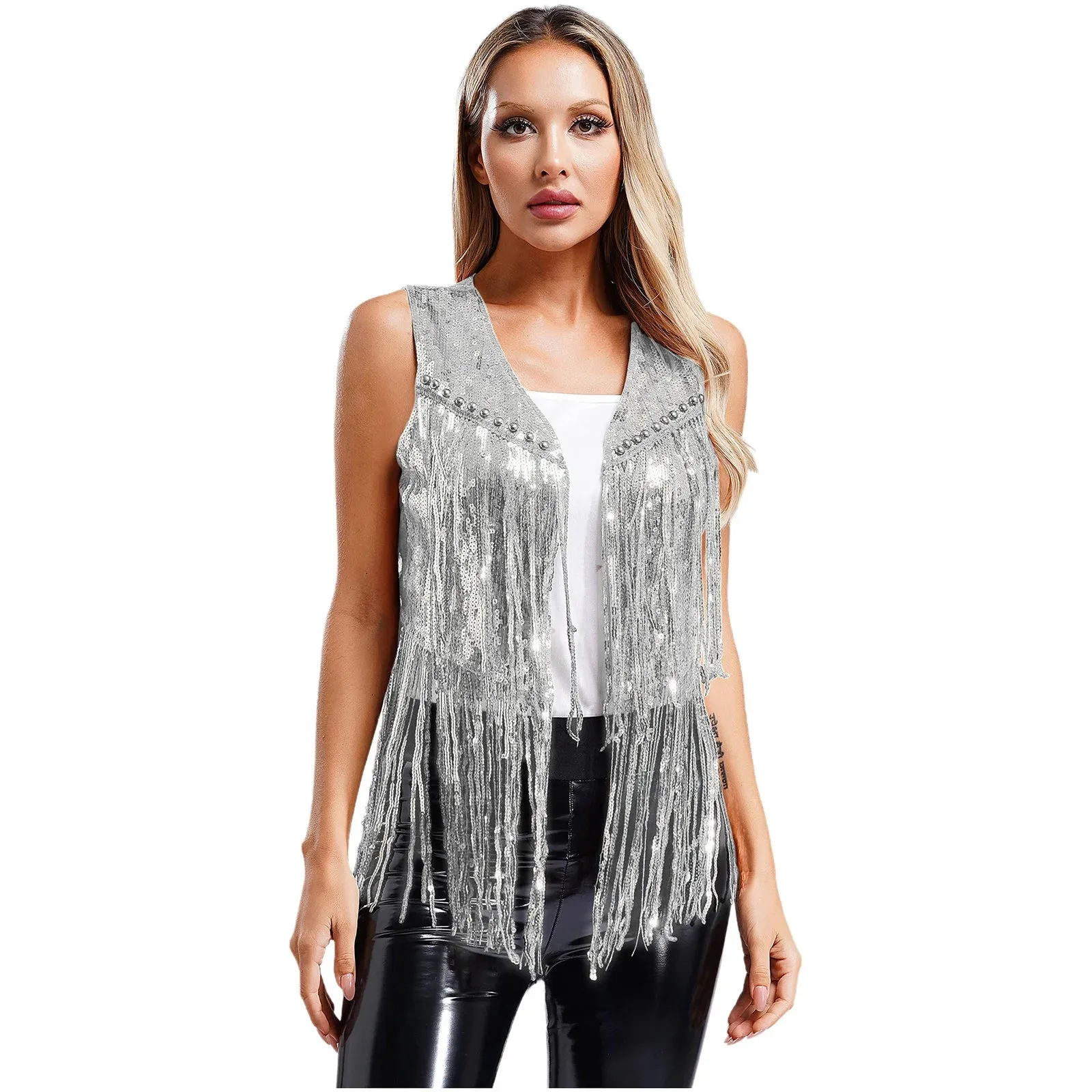 Trend4us Retro Glam Sequin Fringe Vest – Shine in Style!