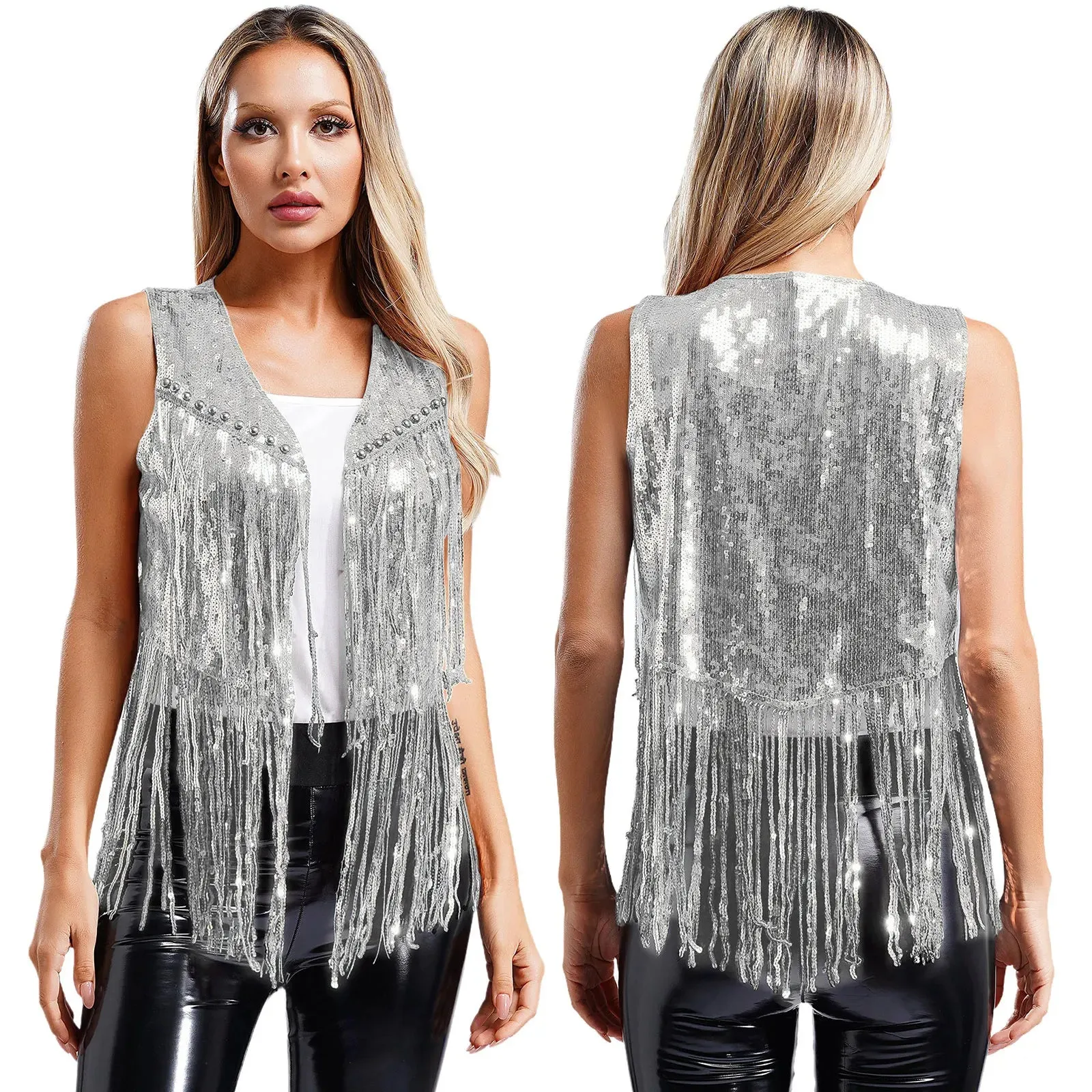 Trend4us Retro Glam Sequin Fringe Vest – Shine in Style!