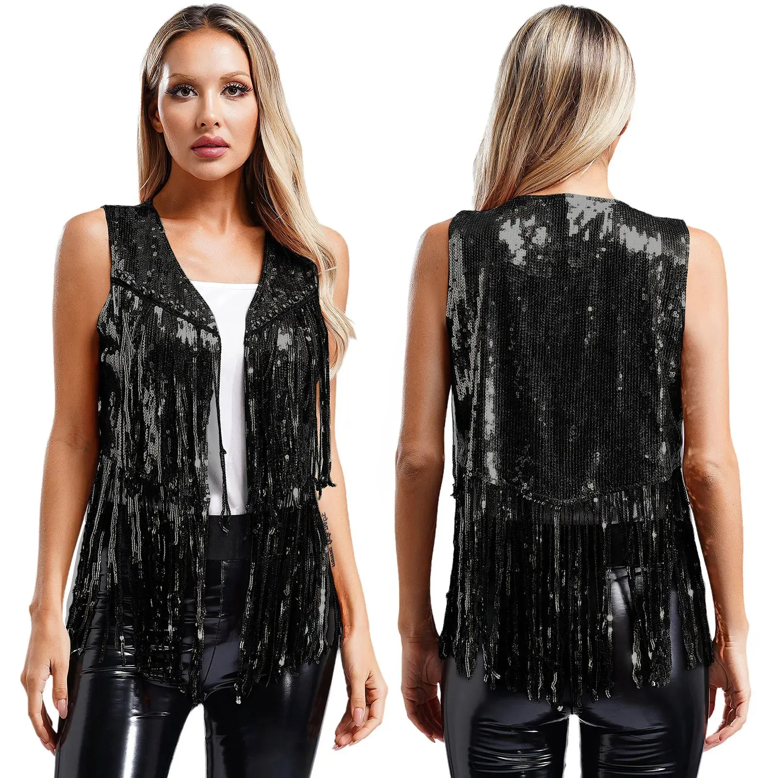 Trend4us Retro Glam Sequin Fringe Vest – Shine in Style!