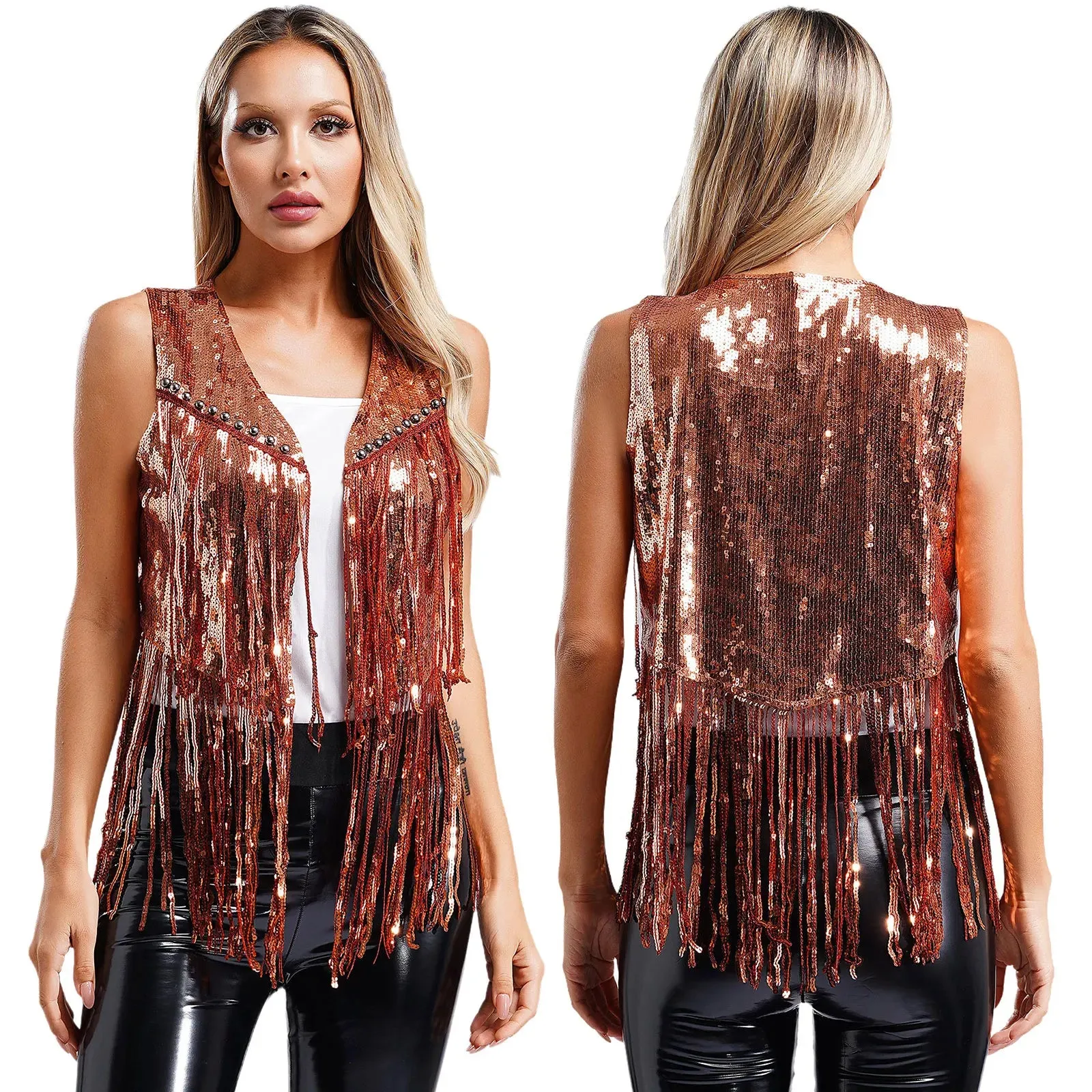 Trend4us Retro Glam Sequin Fringe Vest – Shine in Style!