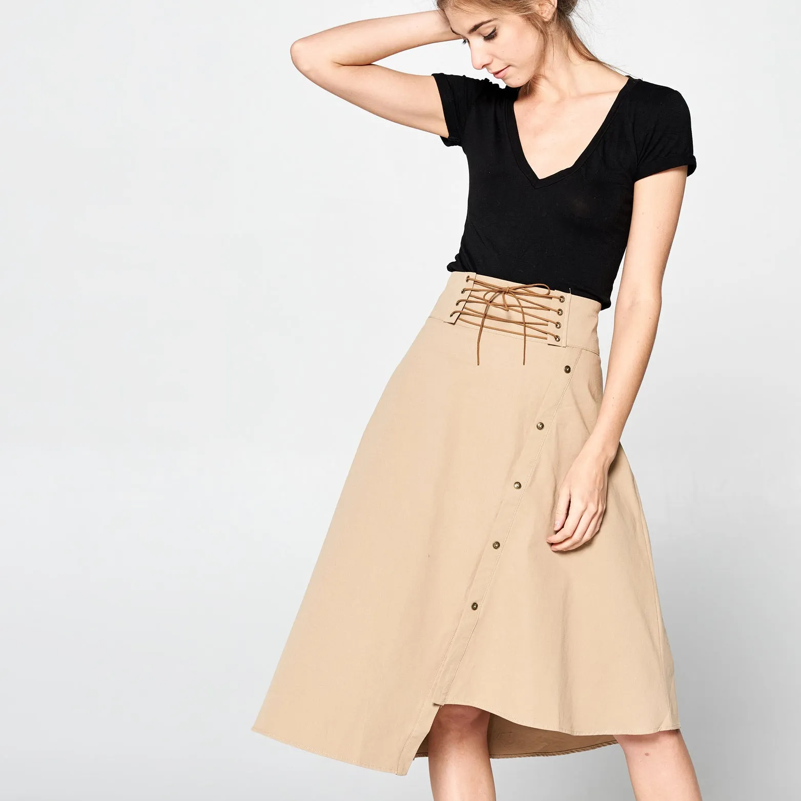 Uneven Cotton Twill Skirt