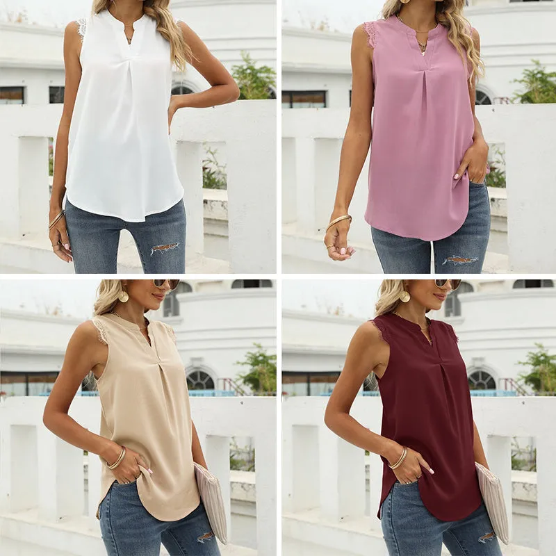 V-Neck Sleeveless Lace Vest