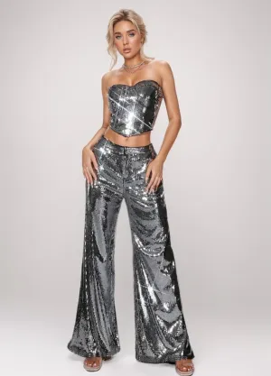 Valeria Strapless Top and Pants Two-Piece Sequined Set