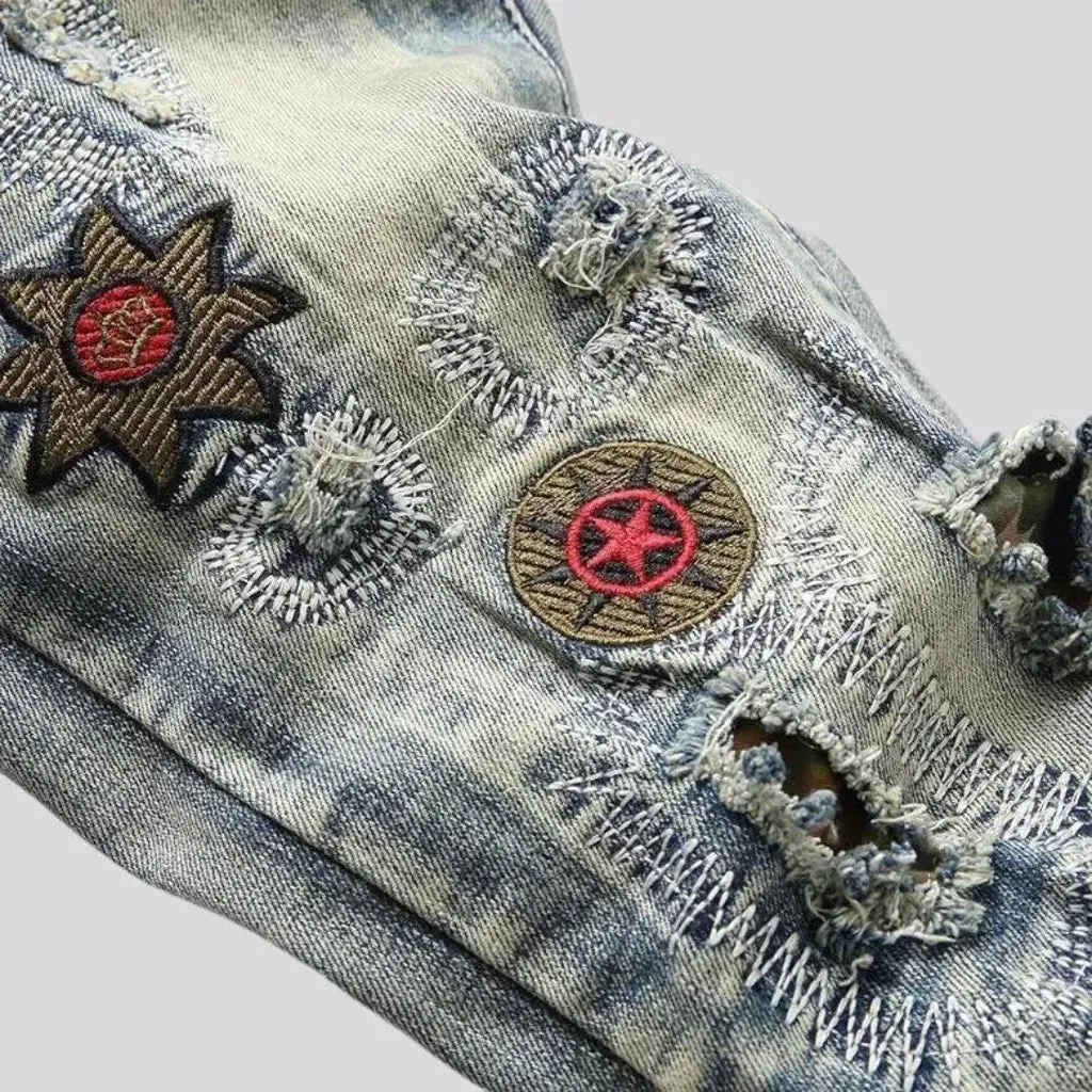 Vintage embroidered street style men's jeans