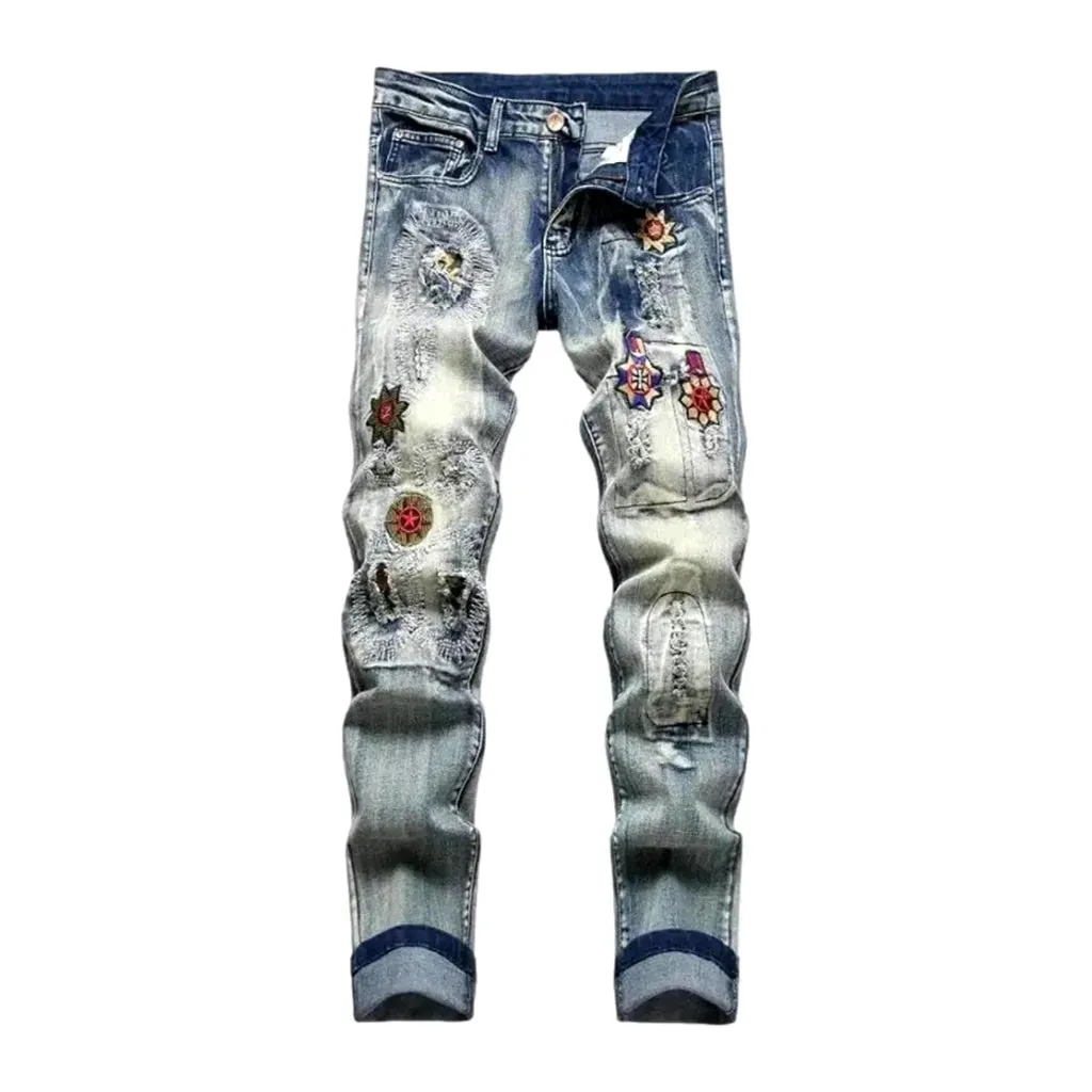 Vintage embroidered street style men's jeans