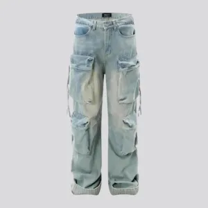 Vintage light wash cargo men's jeans