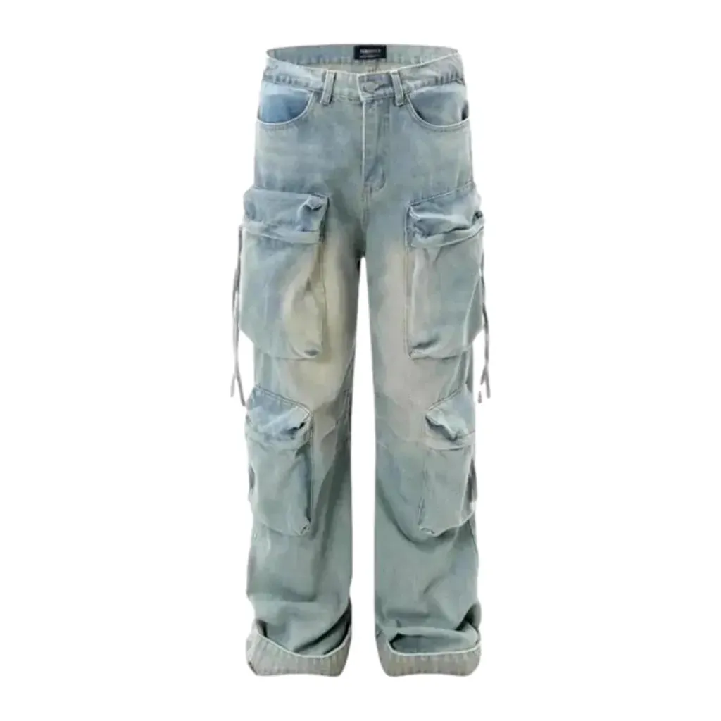 Vintage light wash cargo men's jeans