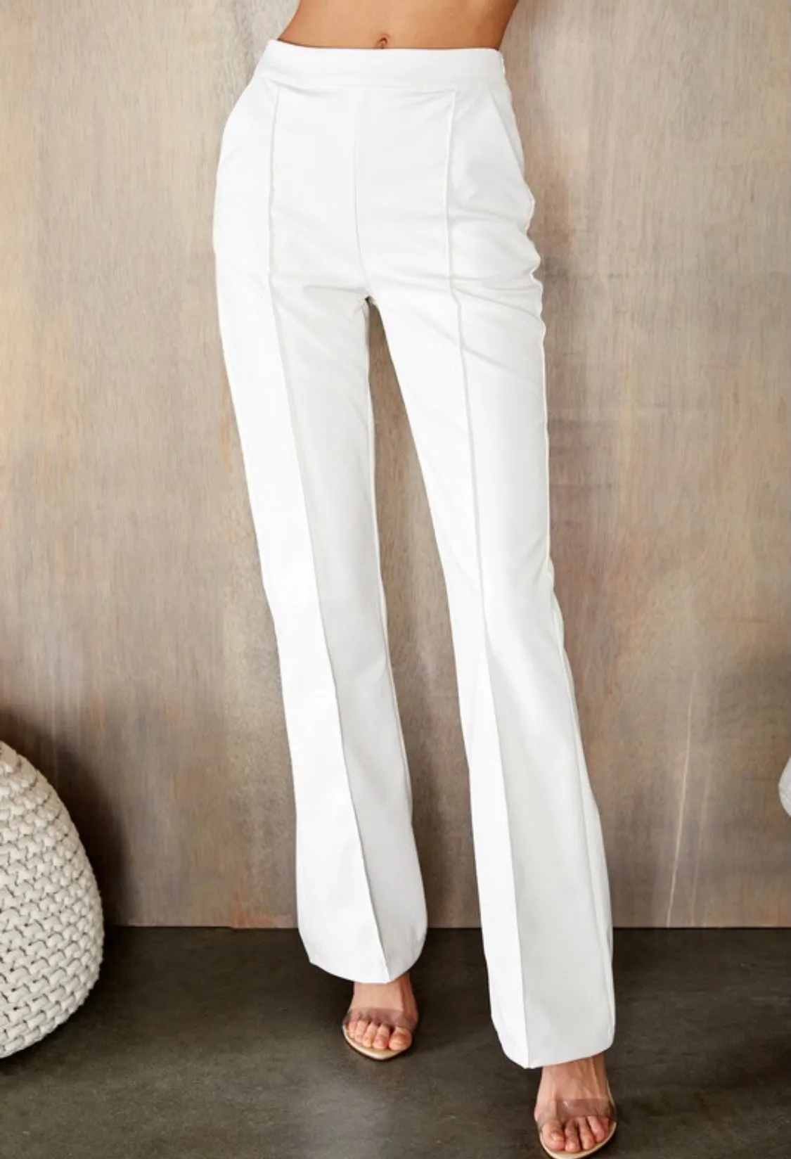 White Leather Flared Pants