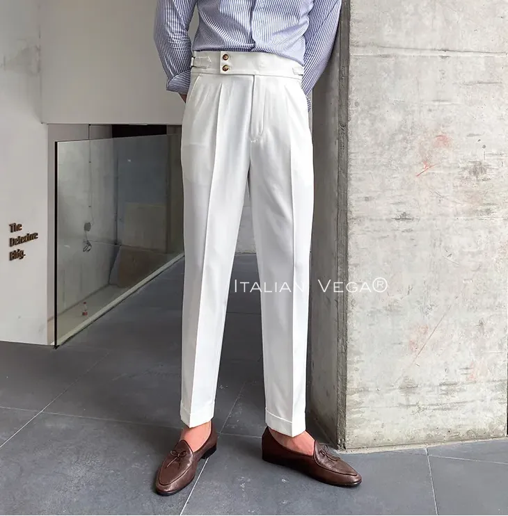 White Signature Buttoned Gurkha Pants by Italian Vega®