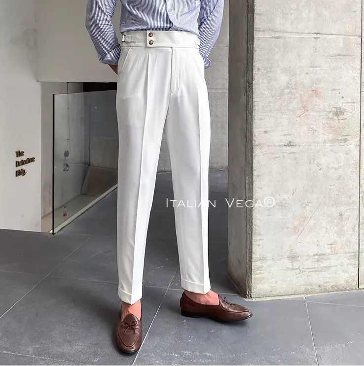 White Signature Buttoned Gurkha Pants by Italian Vega®