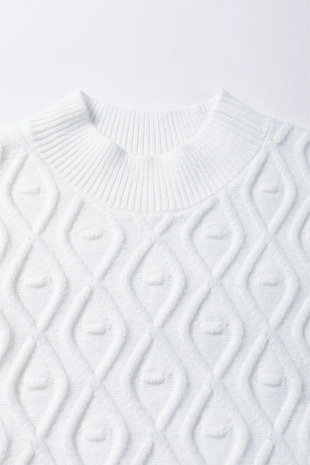 White Textured Ruffled Mock Neck Knitted Vest