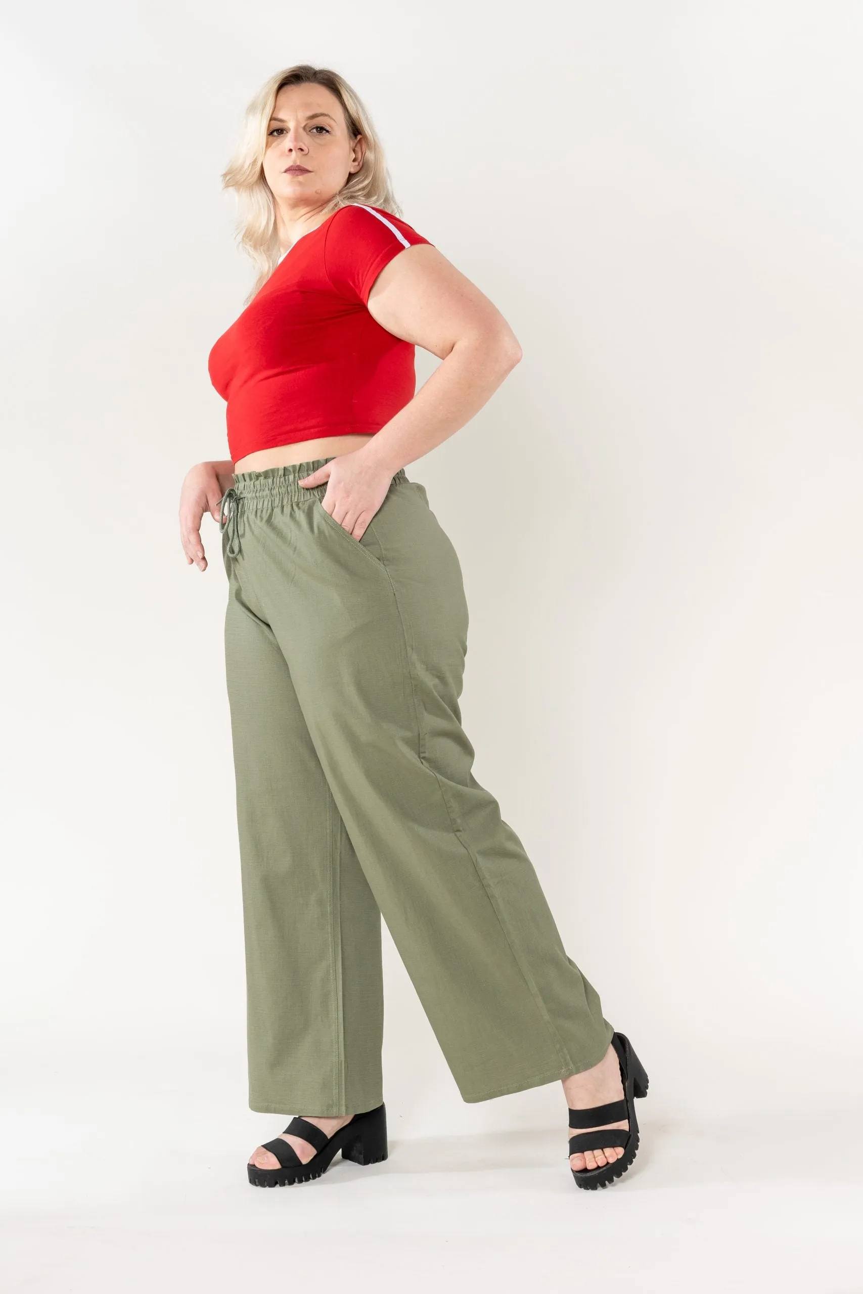 Wholesale Wide Linen Style Khaki Pants